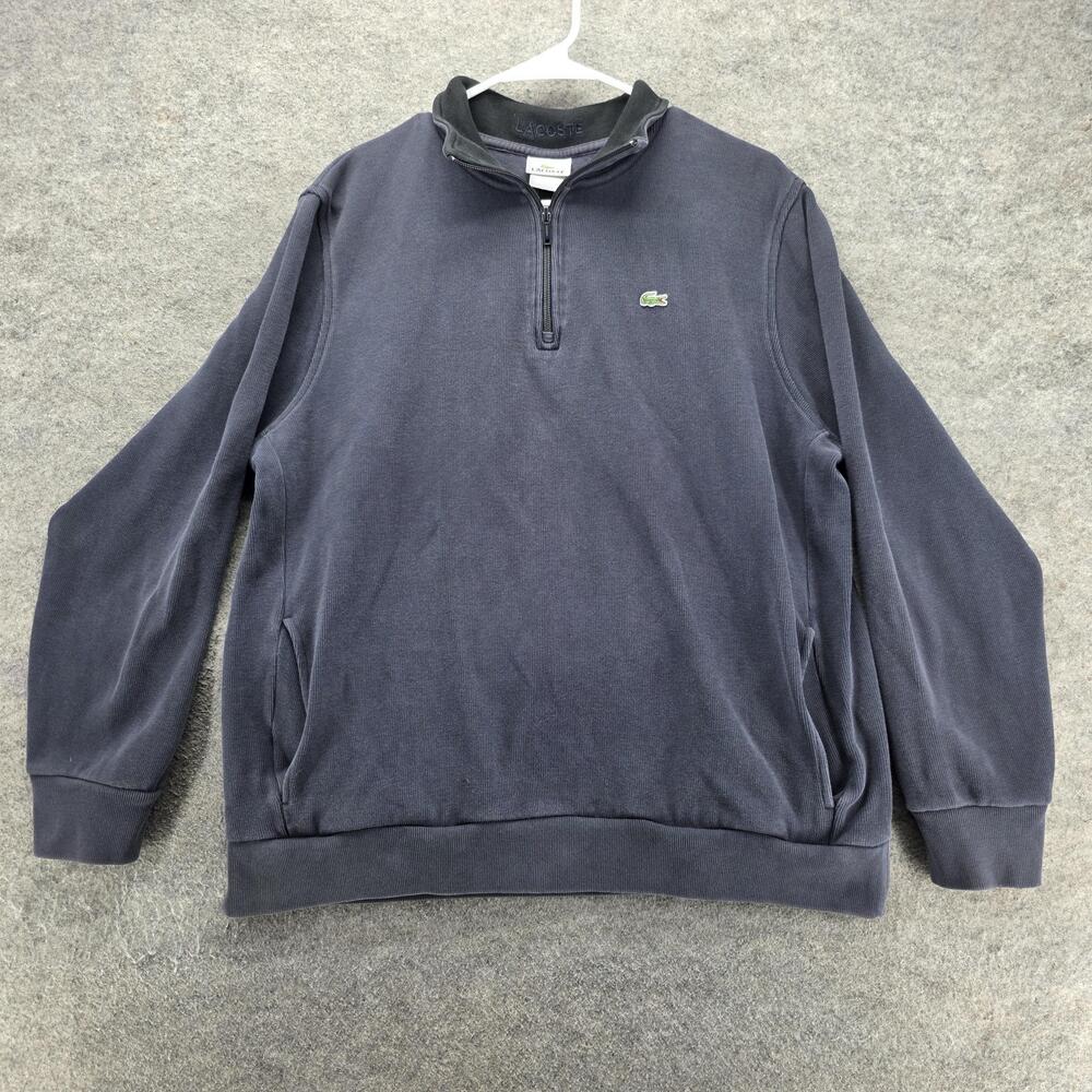 Lacoste Sweatshirt Mens 3XL Blue Pullover 1/4 Zip Pockets Mock Neck Cotton
